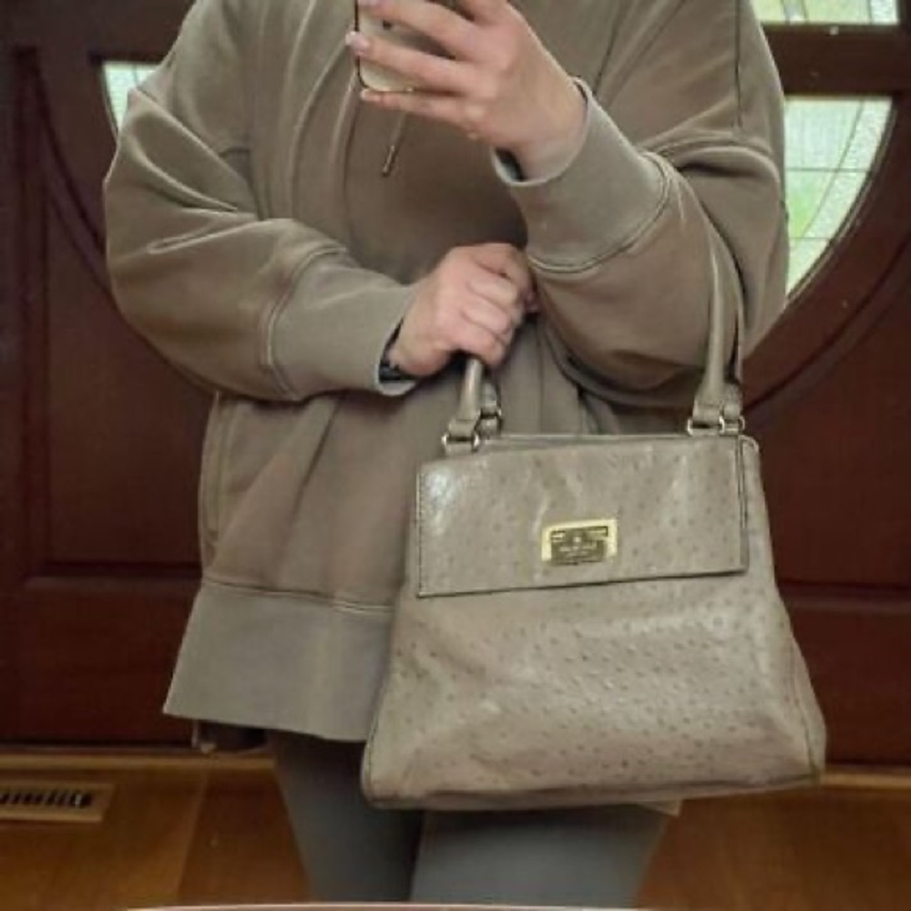 Kate Spade Windsor Square Angeline Ostrich leather Satchel Purse Beige Tan